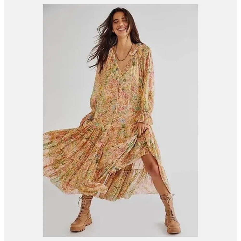 Free People Feeling Groovy Maxi Dress Womens XL floral tiered drop waist